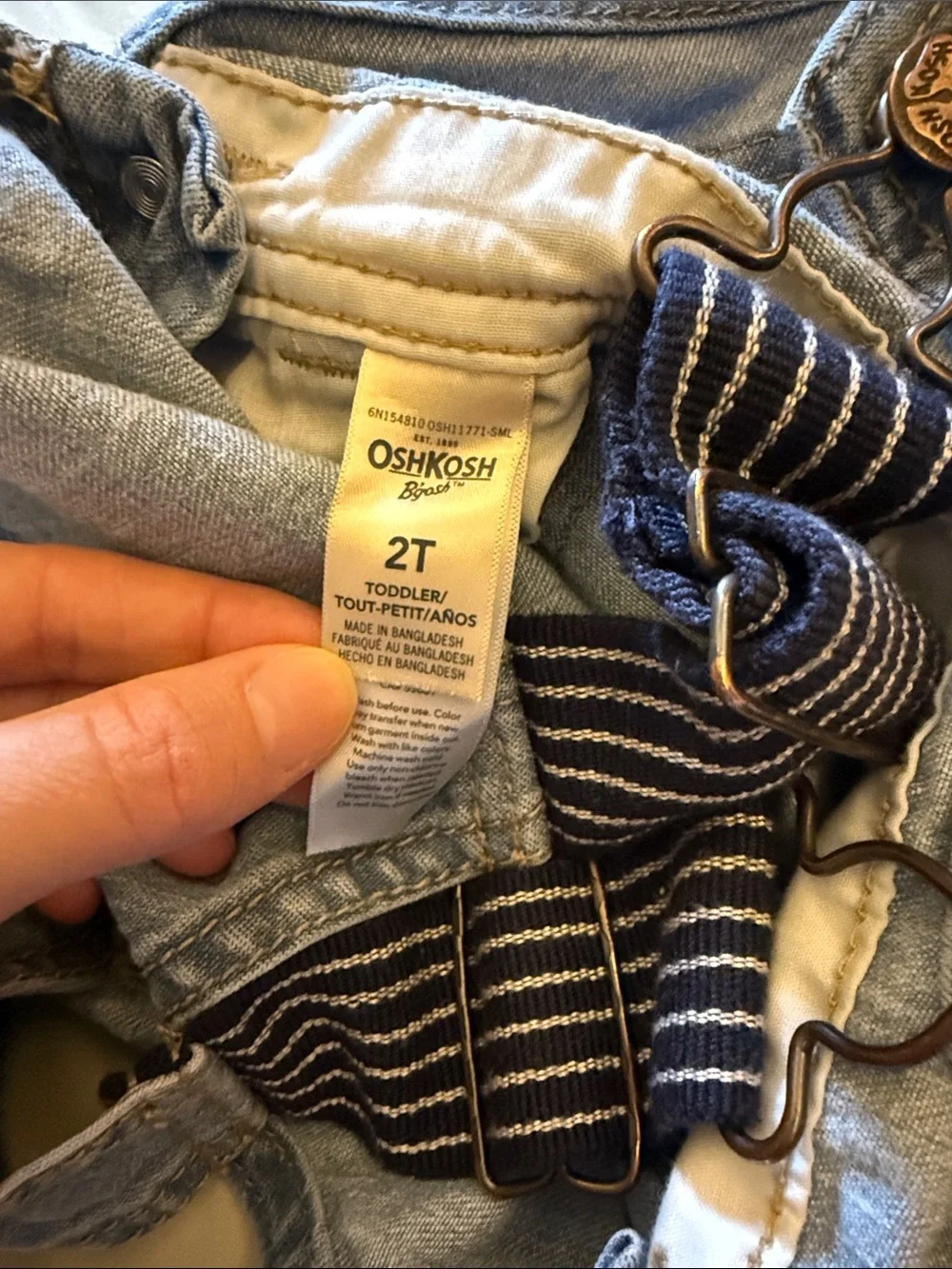 OshKosh B'gosh Light Blue Denim Shortalls with Striped Straps-2T